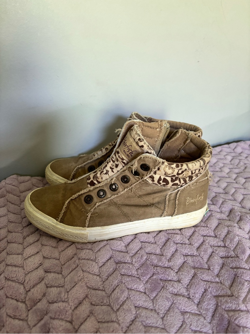 Blowfish Tan High-Top Sneakers with Leopard Trim